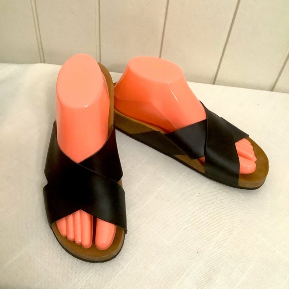 Bio Bio Women’s Platform Leather Cross-Strap Sandals Black Made In Spain Size 8 - Picture 1 of 7